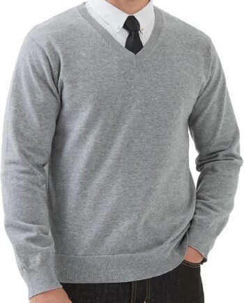 Men's V Neck Sweater Pullover Regular Fit Pure Cotton Long Sleeve Lightweight Knit Casual Smart Layering