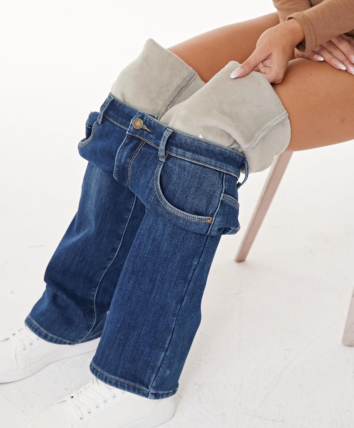 Women's Fleece Lined Jeans Winter Thermal Straight Leg Flannel Warm Denim Jean