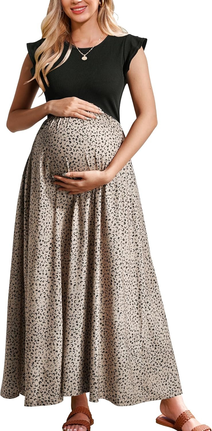 Women 2025 Spring Summer Dresses Maternity Sleeveless Ribbed Fashion Casual Outfits Maxi Dress with Pockets