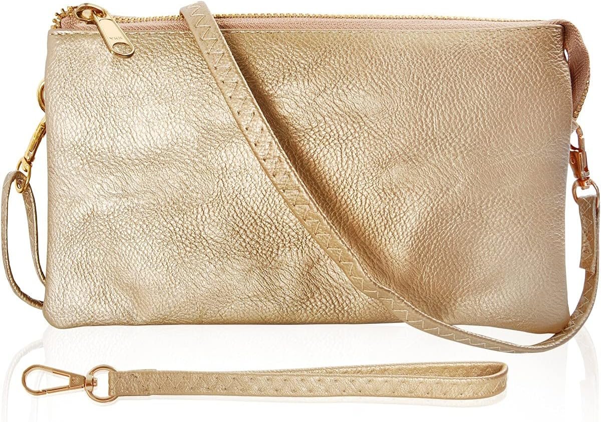 Vegan Leather Wristlet Purse for Women - Small Clutch Purse with Shoulder and Wrist Straps