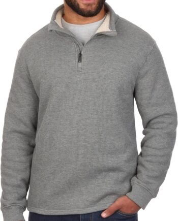 Sherpa Lined Waffle Quarter Zip Mock Neck Long Sleeve Pullover for Men - Ideal for Outdoor Adventure