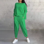 Round-Neck Long-Sleeved Top ＆ Pants 2-Piece Set - Image 12