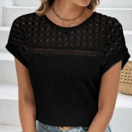 Knitted Mesh Short Sleeve Top - Image 3