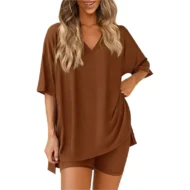 Women's Lounge V-Neck Top & Shorts Set - Image 16