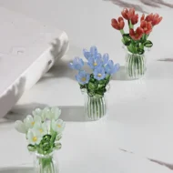 Miniature Colored Glass Flower Figurine Set - Image 4