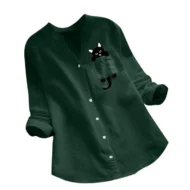 💕Hot Sale 49% OFF🌷V-neck Cat Print Long Sleeve Blouse - Image 11