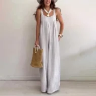 Women's Loose Casual Striped Jumpsuit