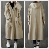 Oversized Large Pocket Hooded Long Trench Coat - Image 6