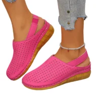 Women's Casual Perforated Wedge Slingback Sandals - Image 2