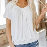 Women's Casual Pleated V-Neck Short-Sleeve Top - Image 15