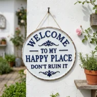 🏡Final Hours Flash Sale $9.74!!⏰Vintage Round Metal Sign – “Welcome to My Happy Place Don’t Ruin It” Garden Wall Decor