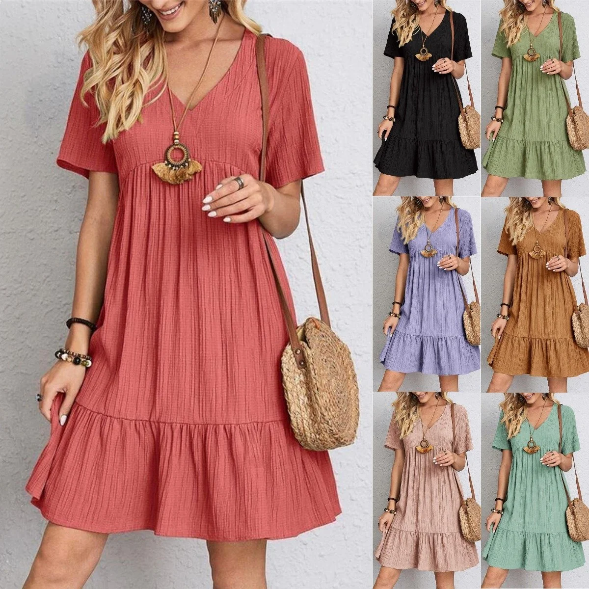 🔥Hot Sale 49% OFF💝Retro V-neck Loose Casual Dress