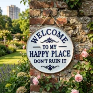 🏡Final Hours Flash Sale $9.74!!⏰Vintage Round Metal Sign – “Welcome to My Happy Place Don’t Ruin It” Garden Wall Decor - Image 5