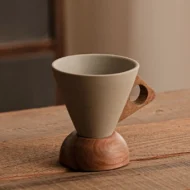 Vintage Coffee Mug with Wooden Handle & Saucer - Image 13