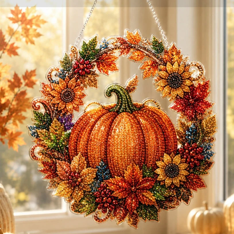 🍂 Autumnal Pumpkin Diamond-Pattern Wreath to Hang – Complete DIY Kit