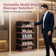 Foldable & Stackable Shoe Cabinet with Clear Doors - Image 8
