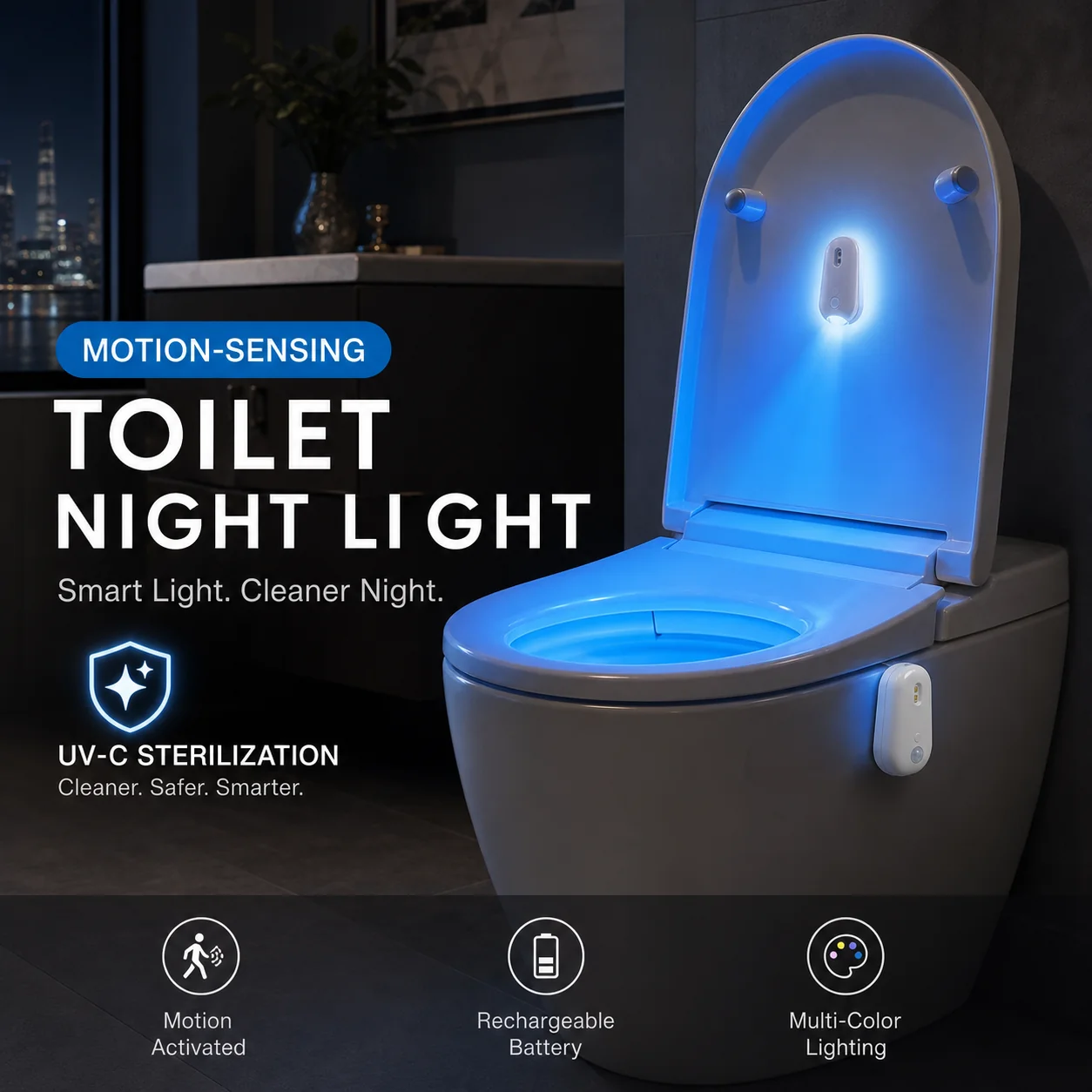 Motion-Sensing Rechargeable Toilet Night Light