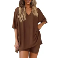 Women's Lounge V-Neck Top & Shorts Set - Image 14