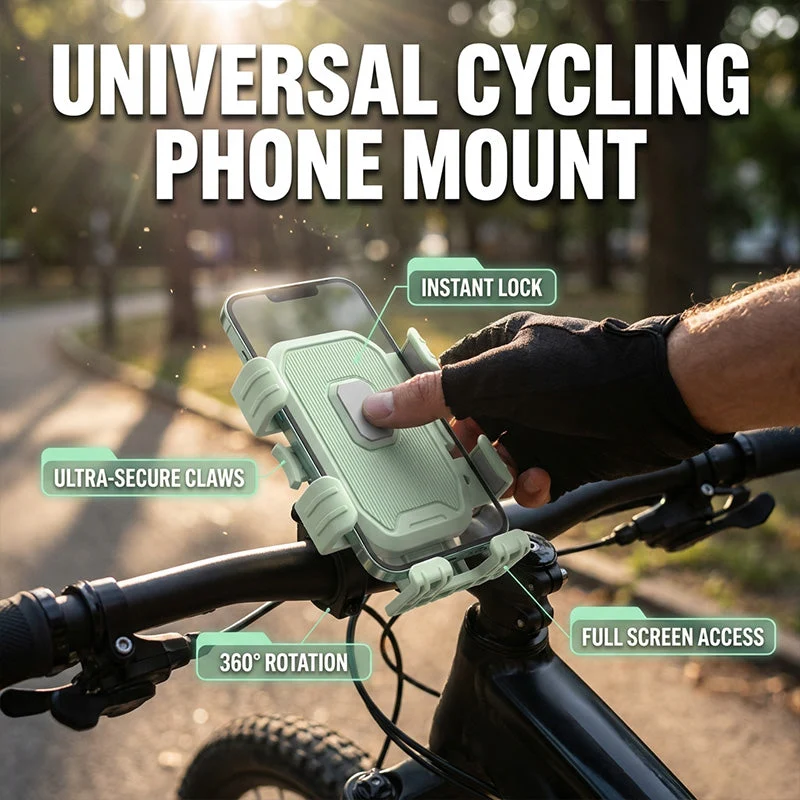 🚴📱 Cycling phone mount – 1-sec lock, shockproof, full rotation for navigation!