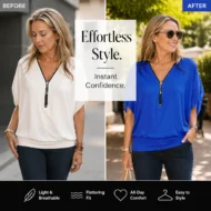 ✨Women's Chiffon Zip-up Neck Casual Top - Image 2