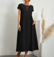 Solid Color Sleeveless Loose Cotton and Linen Pocket Dress - Image 7