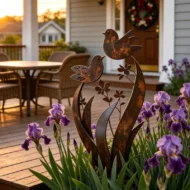 Rustic Bird & Flower Metal Garden Stake - Image 2