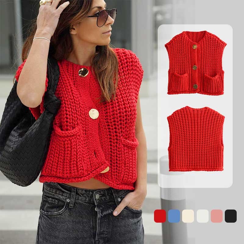 🍂49% OFF🔥Women’s Chunky Knit Button-Down Sweater Vest