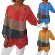 🔥Women's Elegant Casual V-Neck Long Sleeve Artistic Pattern Print Top - Image 6