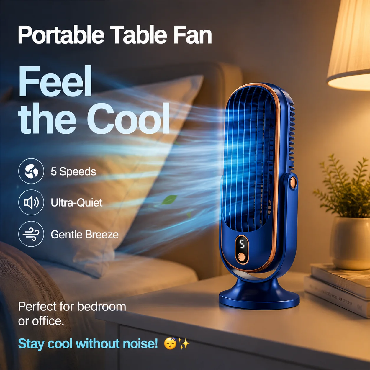 🥳2026 HOT SALE🥳💞50K+ SOLD!💨🌙 50% OFF! Portable Table Fan – 5 speeds, ultra‑quiet, gentle breeze. Perfect for bedroom or office. Stay cool without noise! 😴✨