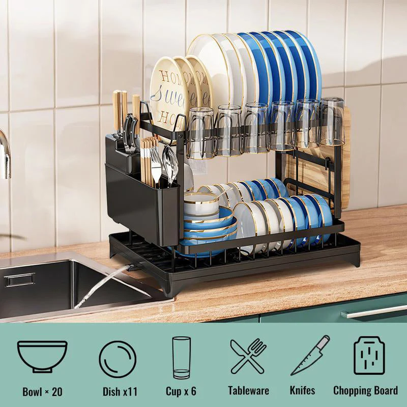 🔥 40% OFF🍽️2-Tier Dish Drying Rack with Drainboard