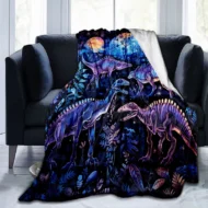 Vibrant Dinosaur Print Flannel Throw Blanket - Image 2