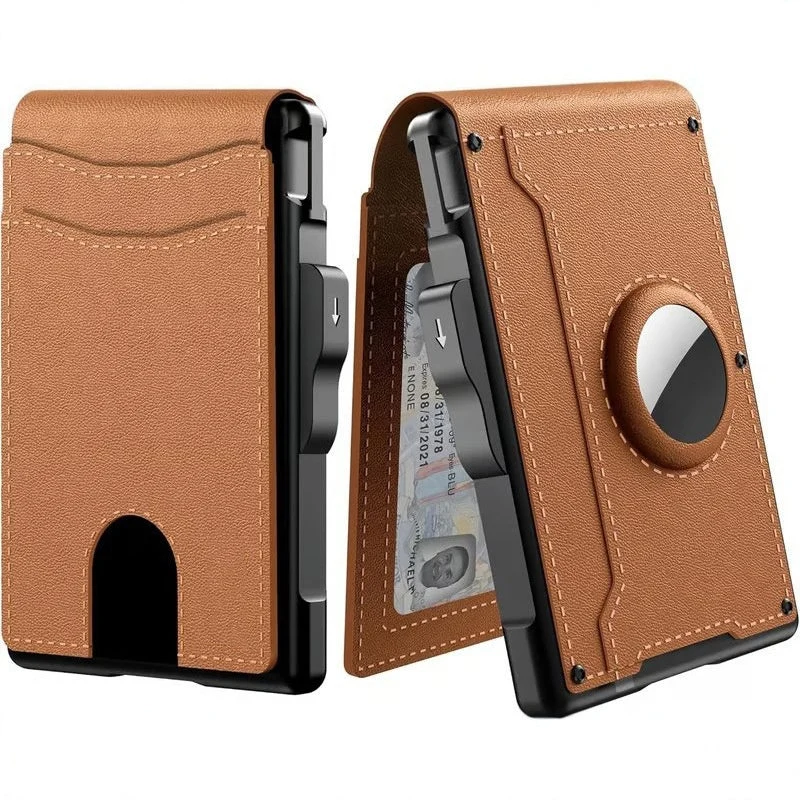 🔥Wallet for Men - with Pop Up Aluminum Case Money Clip Slim Leather Slots Credit Card Holder RFID Blocking Bifold Minimalist Wallet