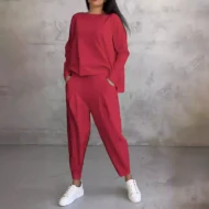 Round-Neck Long-Sleeved Top ＆ Pants 2-Piece Set - Image 11