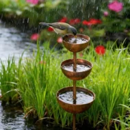☔️3-Tier Rustic Metal Bird Feeder & Drinker Stake🐦