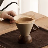 Vintage Coffee Mug with Wooden Handle & Saucer - Image 4