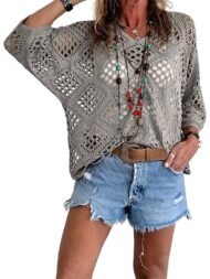 ⏰Last day sale 50% OFF🔥Hot Sale-Womens Bohemian-Inspired Beige Crochet Top with V-Neck - Image 5
