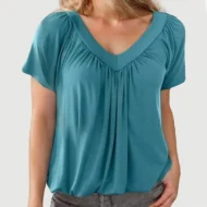 Women's Casual Pleated V-Neck Short-Sleeve Top - Image 16
