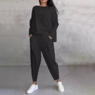 Round-Neck Long-Sleeved Top ＆ Pants 2-Piece Set - Image 7