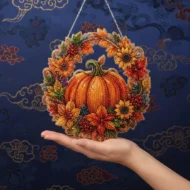 🍂 Autumnal Pumpkin Diamond-Pattern Wreath to Hang – Complete DIY Kit - Image 4