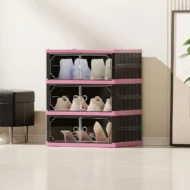 Foldable & Stackable Shoe Cabinet with Clear Doors - Image 9