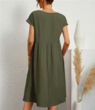 Solid Color Sleeveless Loose Cotton and Linen Pocket Dress - Image 13
