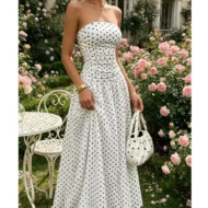 ✨ Women's Polka Dot Strapless Dress - Elegant Vacation Essential! ✨ - Image 4