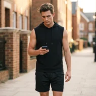 🔥 Sleeveless Hooded Sports Top💧 Moisture-wicking · Quick-drying and friction-resistant🧢 Hooded for sun protection and wind resistance · 🏋️ Perfect for weightlifting, running, or casual wear - Image 9