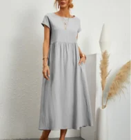 Solid Color Sleeveless Loose Cotton and Linen Pocket Dress - Image 9