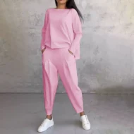 Round-Neck Long-Sleeved Top ＆ Pants 2-Piece Set - Image 9
