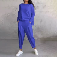 Round-Neck Long-Sleeved Top ＆ Pants 2-Piece Set - Image 10