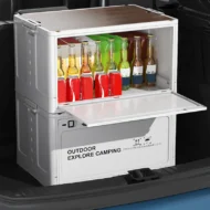 Collapsible Camping Storage Box with Wooden Lid - Image 2