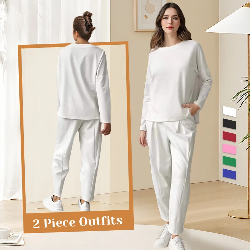Round-Neck Long-Sleeved Top ＆ Pants 2-Piece Set