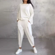 Round-Neck Long-Sleeved Top ＆ Pants 2-Piece Set - Image 8