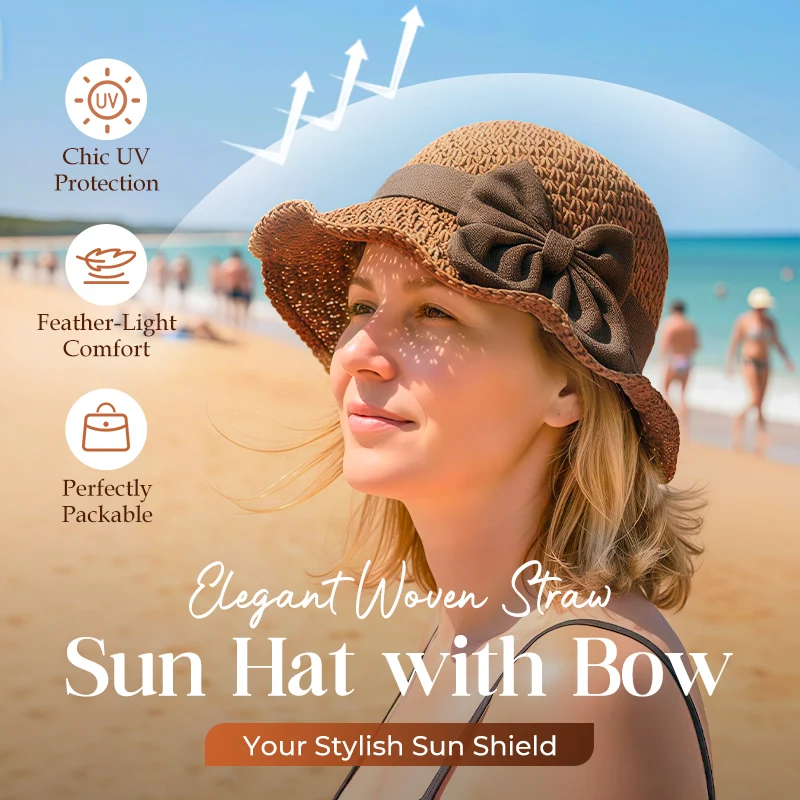 💥Hot Sales-49% OFF🔥Elegant Woven Straw Sun Hat with Bow